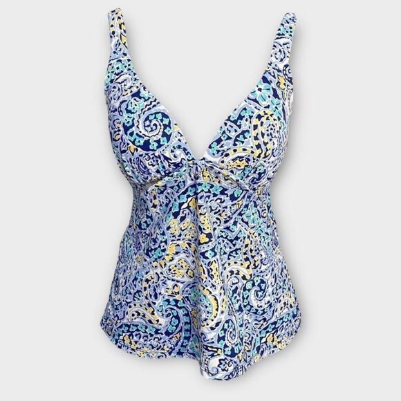 Crown & Ivy Tankini Top Navy Paisley Built-in Bra Bikini Top Size S - Picture 1 of 8